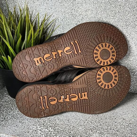 Merrell Mahogany Leather Flip Flops Sandals Shoes Size 6 - Picture 3 of 9